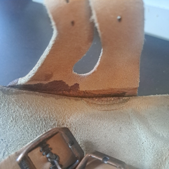 Birkenstock Tan Leather Sandals Size 41 Unisex Clean Footbed *READ* - Picture 9 of 16